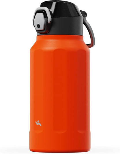 Konokyo FLOWPLAY 26oz Locking Push-Button Water Bottle with Silicone Spout,Leak-Proof,18/8 Stainless Steel Double-Wall Vacuum Insulated for Sports and Travel,BPA-Free,Orange