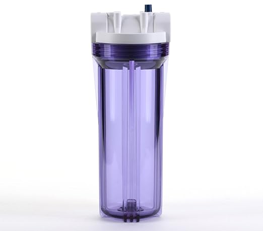 Hydronix HF3-10CLWH12PR, 10" Clear Housing with White Rib Cap For RO & Filtration Systems, 1/2" Ports with Relief Button