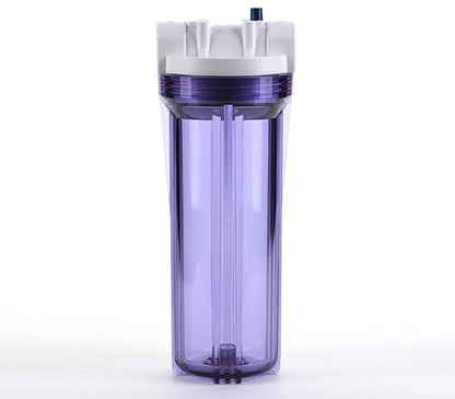 Hydronix HF3-10CLWH34PR, 10" Clear Housing with White Rib Cap for RO & Filtration Systems, 3/4" Ports with Relief Button
