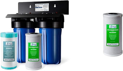 iSpring WGB21BM 2-Stage Whole House Water Filtration System, 10”x4.5” 1" Ports & FC15B High Capacity Activated CTO Carbon Block Filter Replacement Cartridge, 5-Micron 10"x4.5"