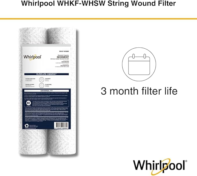 Whirlpool 35-Micron 10" x 2.5" String Wound Whole House Water Filters, NSF Certified Filtration Reduces Sediment for Well Water, WHKF-WHSW, 2-Pack