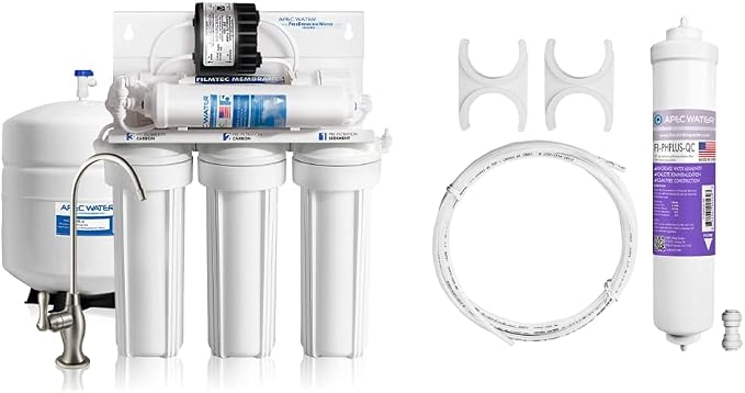 Ultimate RO-PERM Boosted Performance with Permeate Pump Ultra Safe Reverse Osmosis Drinking Water Filter System, for Low Pressure Homes | APEC Water Systems PHPLUSKIT-14 US MADE 10" Alkaline High Purity pH+ Calcium Carbonate Inline Filter Kit with 1/4"...
