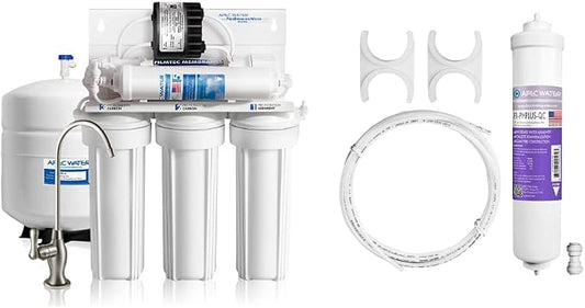 Ultimate RO-PERM Boosted Performance with Permeate Pump Ultra Safe Reverse Osmosis Drinking Water Filter System, for Low Pressure Homes | APEC Water Systems PHPLUSKIT-14 US MADE 10" Alkaline High Purity pH+ Calcium Carbonate Inline Filter Kit with 1/4"...