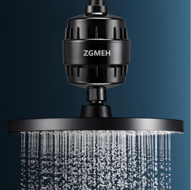 20 Stage Shower Filter for Hard Water - 99% Removal High Output Shower Head Filter for Chlorine, Heavy Metals, Improve Skin, Hair and Nails, Chrome Finish, Black