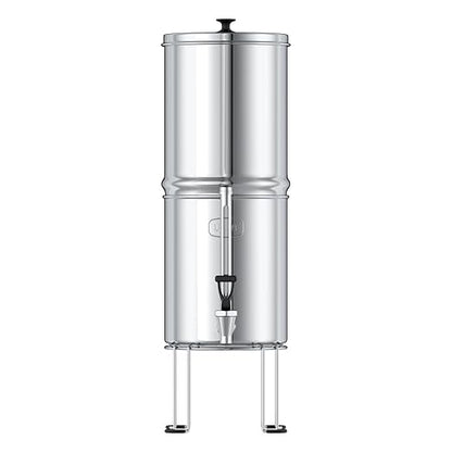 USWF Gravity Fed Water Filter System, 2.25 Gal Stainless Steel, w/ 2 Carbon Filters, 2 Fluoride Filters, Portable w/Metal Sight Glass Spigot & Stand, NSF/ANSI 372 Certified