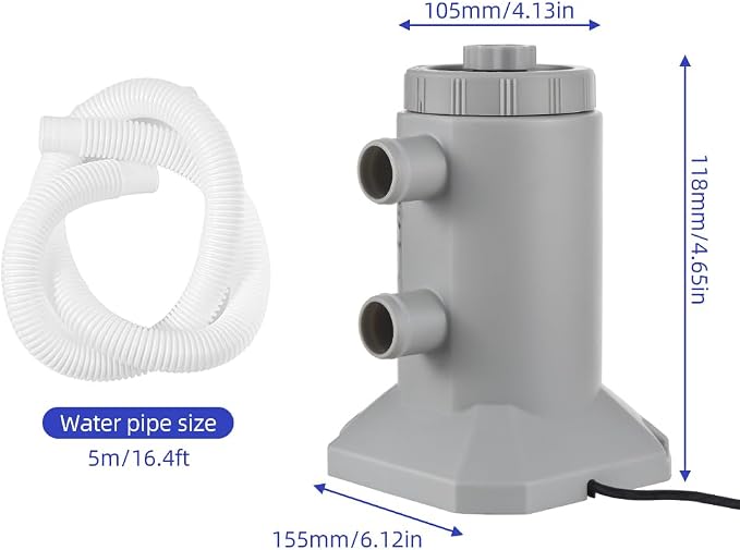Kavolet Pool Filter Pump, Cartridge Filter Pump for Above Ground Pools 530 GPH 250L/H Flow Rate Low Noise Improved Circulation Filtration Water Filter Pump Cartridge with 2 Hose/Filter Cartridge