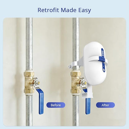 Smart Valve Controller, Compatible with Alexa & Google Voice Control Smart Life App Control, Remote Water ShutOff Valve, Easy Install on 1/2" to 1" in Pipe (WiFi Version)