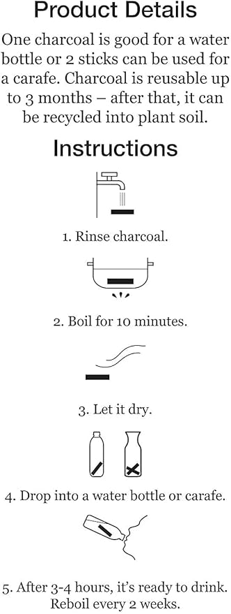 Portable Binchotan Charcoal from TOSA, Japan - Water Purifying Sticks for Great-Tasting Water, 2 Sticks - Each Stick Filters a Personal-Sized Water Bottle