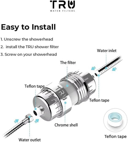 TRU High Output Shower Filter - Reduces Chlorine and other Harmful Sediments. Relieves dry and itchy skin, while Improving the health of your Hair, Skin, and Nails (White)