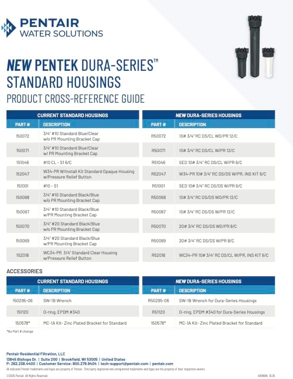 Pentair Pentek R50067 Dura-Series Standard Water Filter Housing, 3/4" NPT #10 Opaque Sump with Mounting Cap and Pressure Relief Button, 10-Inch, Slate/Slate
