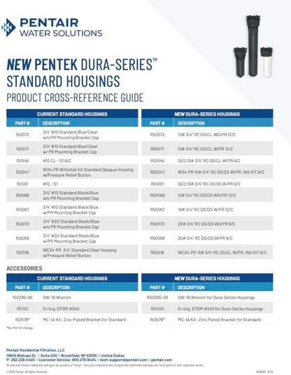 Pentair Pentek R50072 Dura-Series Standard Water Filter Housing, 3/4" NPT #10 Clear Sump with Mounting Cap, 10-Inch, Slate/Clear
