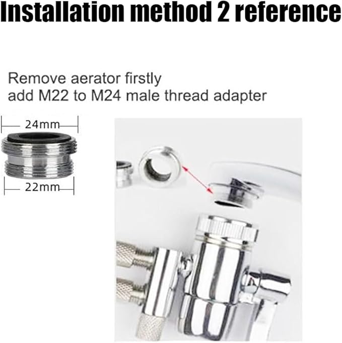 Kitchen Bathroom Sink Faucet Water Filter Diverter Valve for Push on 1/4 inch Tubing Replacement Part Adapter with M22 X M24 Connector, Polished Chrome