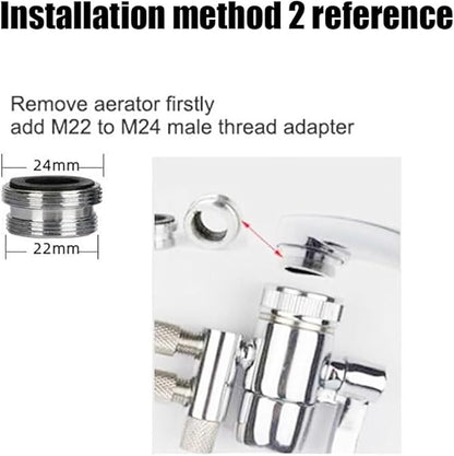 Kitchen Bathroom Sink Faucet Water Filter Diverter Valve for Push on 1/4 inch Tubing Replacement Part Adapter with M22 X M24 Connector, Polished Chrome