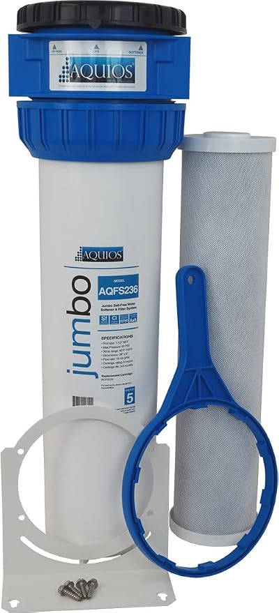 Aquios® AQFS236 Jumbo Full House Water Softener and Filter System, Built-in Bypass & Shut-Off Valve