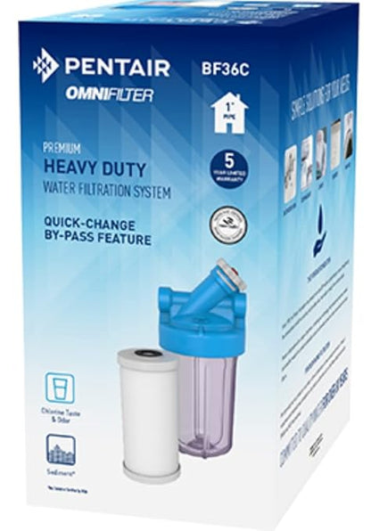 Pentair OMNIFilter BF36C Water Filter System, 10" Premium Whole House Big Blue Heavy Duty with Bypass, 1" NPT, Includes 10" Housing, TO8 Carbon Cartridge and All Tools