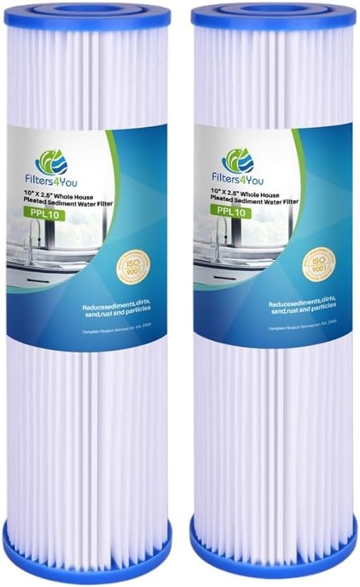 CFS Pleated Filters for EQ-PFC.35, WPC0.35-975, 0.35 Micron, 2 Pack | Sub-micron whole house post-filter polish; lasts about 6 months; 9.75 x 2.75 in, fits standard 10 in housings