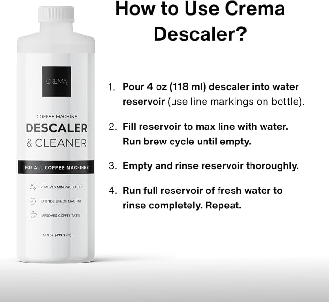 CREMA Coffee Products – Coffee Machine Descaler & Cleaner – Compatible with All Machines - 32 fl oz (8 uses)