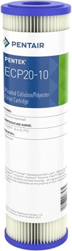 Pentair Pentek ECP20-10 Sediment Water Filter, 10-Inch, Under Sink Pleated Cellulose Polyester Replacement Cartridge, 10" x 2.5", Blue End-Cap, 20 Micron