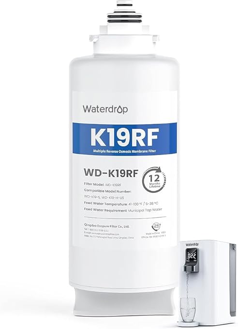 Waterdrop K19RF Filter, Replacement for K19-S and K19-H Countertop Reverse Osmosis System, 12-Month Lifetime
