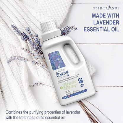 Bleu Lavande - 3-Pack Natural Fabric Softener – Concentrated Lavender Liquid Softener - Biodegradable, Eco-friendly, Hypoallergenic - Chloride & Phosphate-free - Aromatherapy - (38 loads-950 ml) x3 | Natural, Concentrated, Hypoallergenic & Biodegradabl...