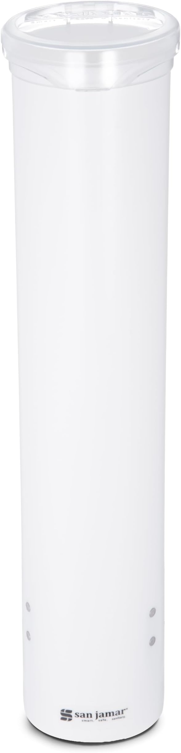 San Jamar Small Pull-Type Cup Dispenser Fits 3-4.5 Oz Cone Cups, 3-5 Oz Flat Cups with Flip Caps for Restaurants, Dining Halls, and Fast Food, Plastic, 16 Inches, White