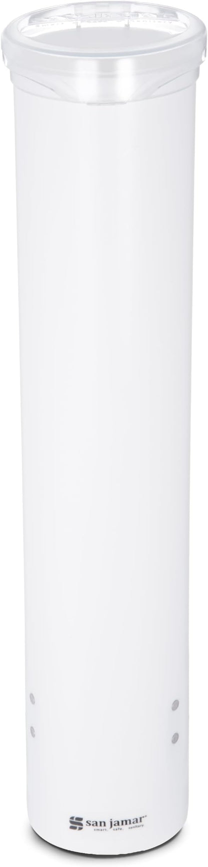 San Jamar Small Pull-Type Cup Dispenser Fits 3-4.5 Oz Cone Cups, 3-5 Oz Flat Cups with Flip Caps for Restaurants, Dining Halls, and Fast Food, Plastic, 16 Inches, White