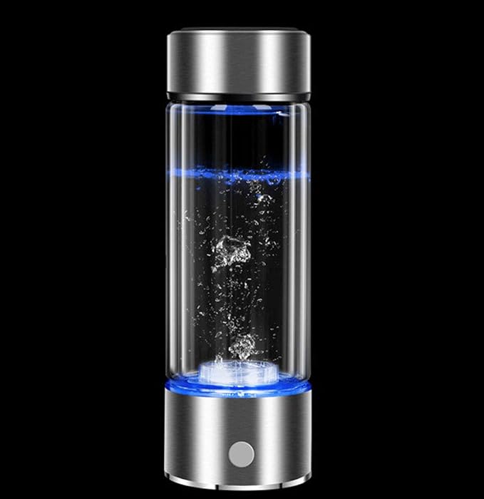 Gaone H2 Hydrogen Water Bottle Hydrogen Water Maker Electrolyzed Hydrogen Water Hot and Cold Water General Purpose Colorful Lights Effect Hydrogen Generator 450Ml,Silver