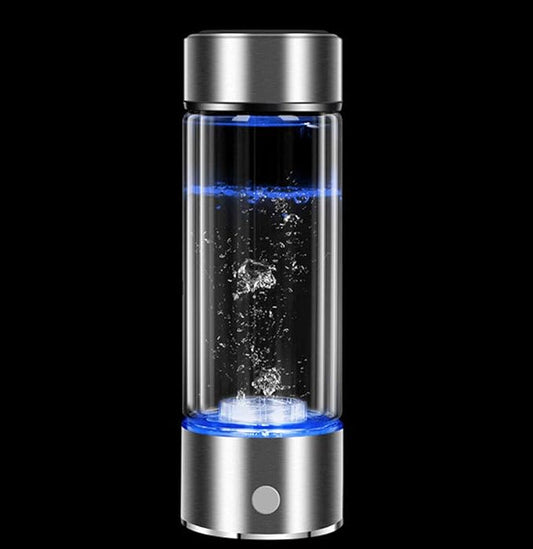 Gaone H2 Hydrogen Water Bottle Hydrogen Water Maker Electrolyzed Hydrogen Water Hot and Cold Water General Purpose Colorful Lights Effect Hydrogen Generator 450Ml,Silver