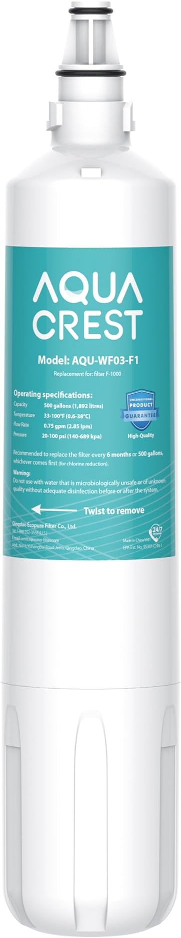 AQUA CREST F-1000 Water Filter, Replacement for InSinkErator® F-1000, F-2000, F-3000, AquaPure AP Easy C-Complete, 500 Gallons, NSF/ANSI 42