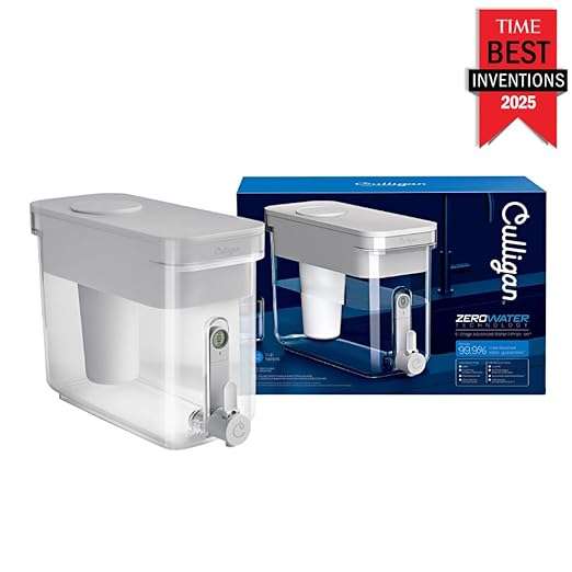 Culligan with ZeroWater Technology 33-Cup Water Filter Dispenser – Includes 5-Stage Advanced Water Filter, Certified to Reduce Lead, Total PFAS (Forever Chemicals), Mercury, Fluoride, and Chlorine