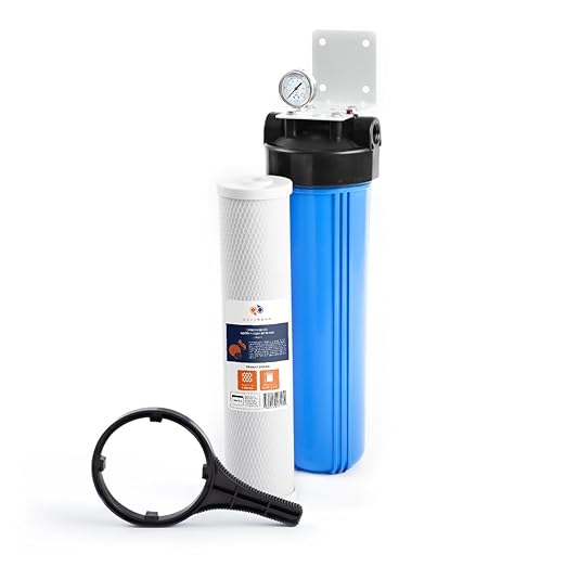 Aquaboon Whole House Water Filter Housing - 5 Micron Pleated Sediment Filter Housing Cartridge - Well Water Filter System for House w/Wrench, Bracket & Pressure Gauge & Release