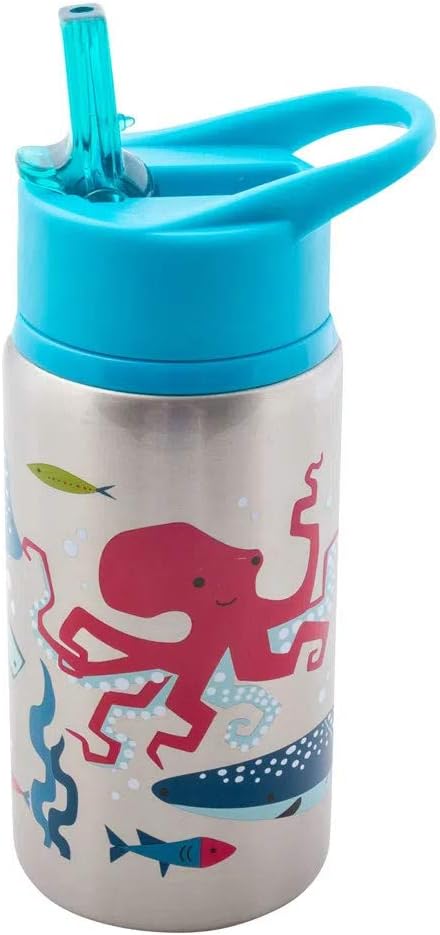 Stephen Joseph Stainless Steel Water Bottles, 18 OZ, Straw lid, Reusable tumbler, Insulated, Shark