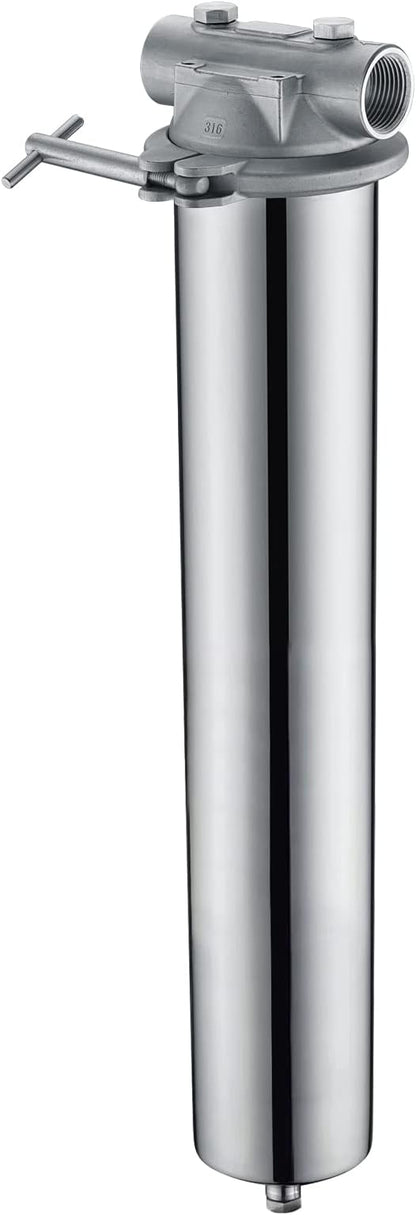 Amwater 304 Stainless Steel Filter Housing for Filter Cartridge, Water Filter Housing for Whole House Water Purification of Stainless Steel 304 (20" C Housing-1 NPT)