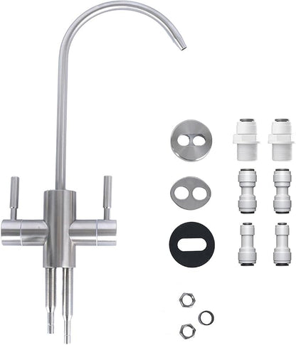 Two Way Drinking Faucet with Two Handles, Water Purifier RO Faucet, Stainless Steel Direct Drinking Kitchen tap for Filters, Sparkling, Cold Water