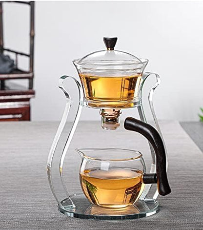 RORA Lazy Kungfu Glass Tea Set Magnetic Water Flow Teapot with Rotating Cover Semi Automatic Glass Jug Transparent