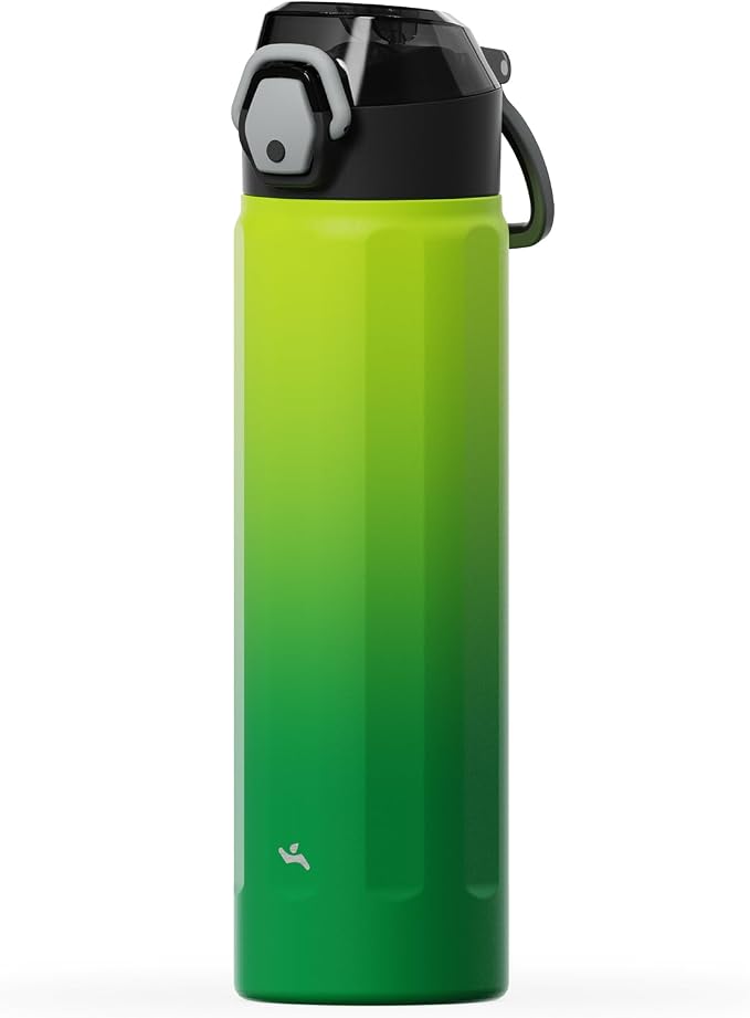 Konokyo FLOWPLAY 22oz Locking Push-Button Water Bottle with Silicone Spout,Leak-Proof,18/8 Stainless Steel Double-Wall Vacuum Insulated for Sports and Travel,BPA-Free,Matcha Green