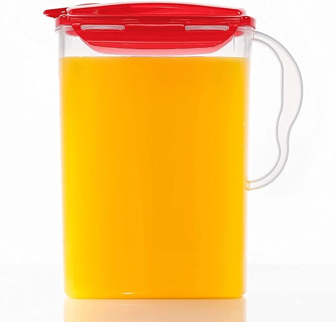 LocknLock Aqua Fridge Door Water Jug | Clear Pitcher | BPA Free Plastic Pitcher with Lid | 3 Quart Pitcher with Lid for Water, Juice, Tea & More Beverages, Red