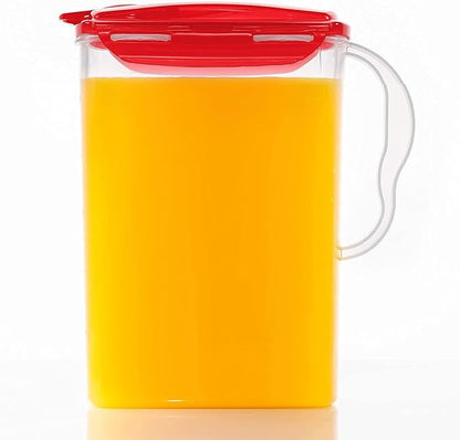 LocknLock Aqua Fridge Door Water Jug | Clear Pitcher | BPA Free Plastic Pitcher with Lid | 3 Quart Pitcher with Lid for Water, Juice, Tea & More Beverages, Red