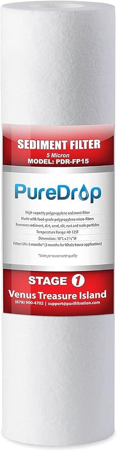PureDrop PDR-FP15 10"x2.5" Sediment Water Filter Cartridge Replacement for Reverse Osmosis Water Filter System