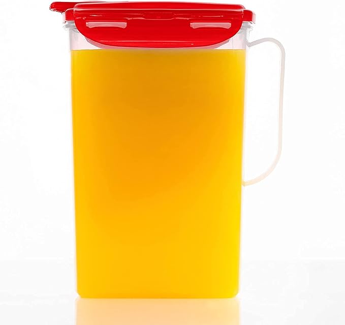 LocknLock Aqua Fridge Door Water Jug | Clear Pitcher | BPA Free Plastic Pitcher with Lid | 2 Quart Pitcher with Lid for Water, Juice, Tea & More Beverages, Red