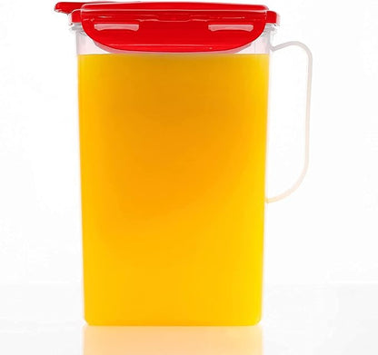 LocknLock Aqua Fridge Door Water Jug | Clear Pitcher | BPA Free Plastic Pitcher with Lid | 2 Quart Pitcher with Lid for Water, Juice, Tea & More Beverages, Red