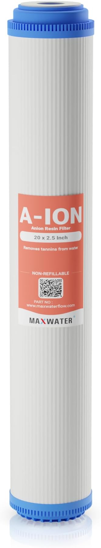 Max Water Slim Blue 20" x 2.5" Whole House Tannin Reduction Water Resin (for Tannins Only) Replacement Anion Filter Compatible with 20" Slim Blue Whole House Systems