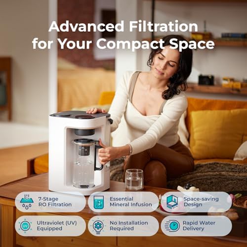 Bluevua RO100ROPOT-Lite(UV) Countertop Reverse Osmosis Water Filter System, White, with Dual-Pack Remineralization Filters, Bundle
