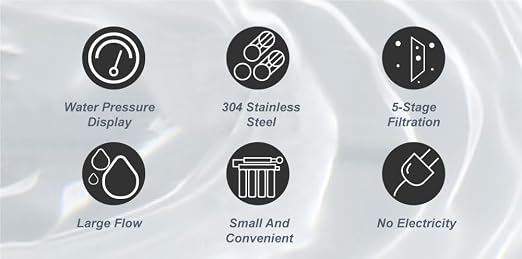 Stainless Steel Water Filter for Sink, 0.01m Ultra-Filtration Under Sink Water Filter System, Reduces PFAS, PFOA/PFOS, Fluoride, Chlorine, Bad Taste & Odor, Tankless 5-Stage with Faucet