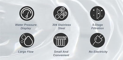 Stainless Steel Water Filter for Sink, 0.01m Ultra-Filtration Under Sink Water Filter System, Reduces PFAS, PFOA/PFOS, Fluoride, Chlorine, Bad Taste & Odor, Tankless 5-Stage with Faucet