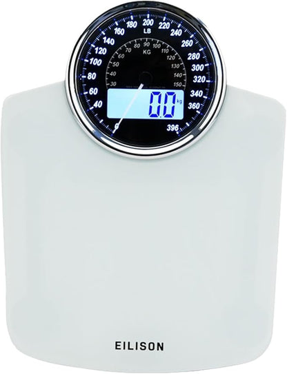 EILISON Highly Advance 2-in-1 Digital & Analog Weighing Scale for Body Weight-400lbs, 4 High Precison GX Sensor Accurate, Thick Tempered Glass, Extra Large Display (White)