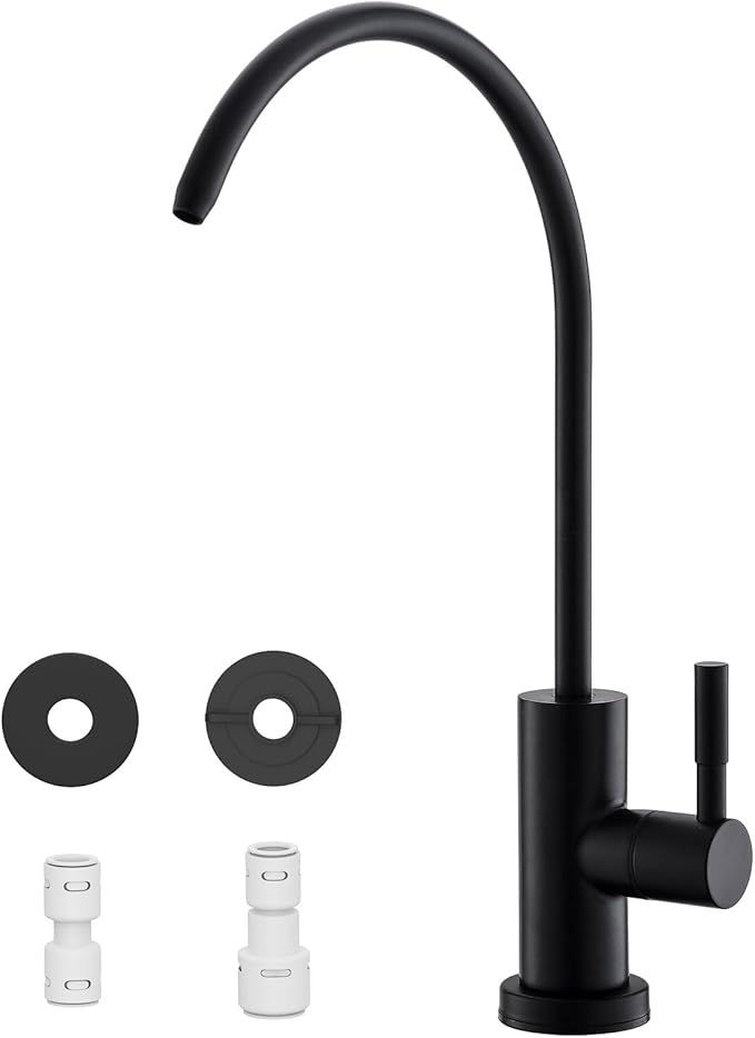 Drinking Water Faucets for Kitchen Sink, Matte Black Water Filter Faucet for Reverse Osmosis or Water Filtration System, RO Bar Sink Faucet, Stainless Steel