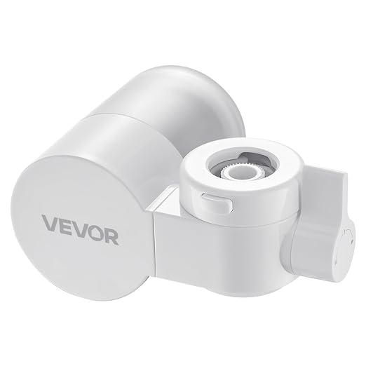 VEVOR Faucet Mount Water Filter, Horizontal Water Purifier for Sink Tap, NSF Certified Carbon Fiber Filter, Removes Chlorine Lead with 3 Filters, Fits Most Kitchen or Bathroom Faucets, White
