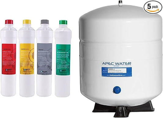 Watts Premier WP531160 RO Pure Plus Reverse Osmosis Water Filter Replacement Kit (4 Pack) and APEC Water Systems Tank-4 4 Gallon Residential Pre-Pressurized Reverse Osmosis Water Storage Tank