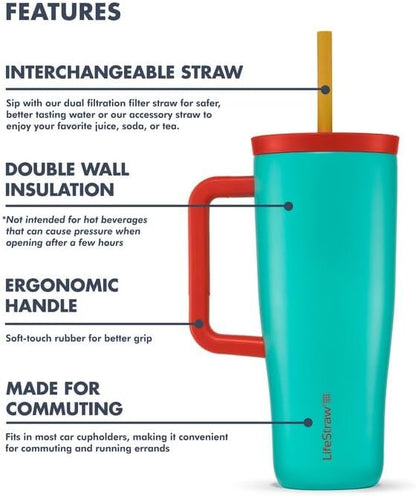 LifeStraw Go Series — Double Wall Insulated 24oz Stainless Steel Water Filter Tumbler, designed for everyday Use, removes bacteria, Parasites, Microplastics, and improves taste, Havana